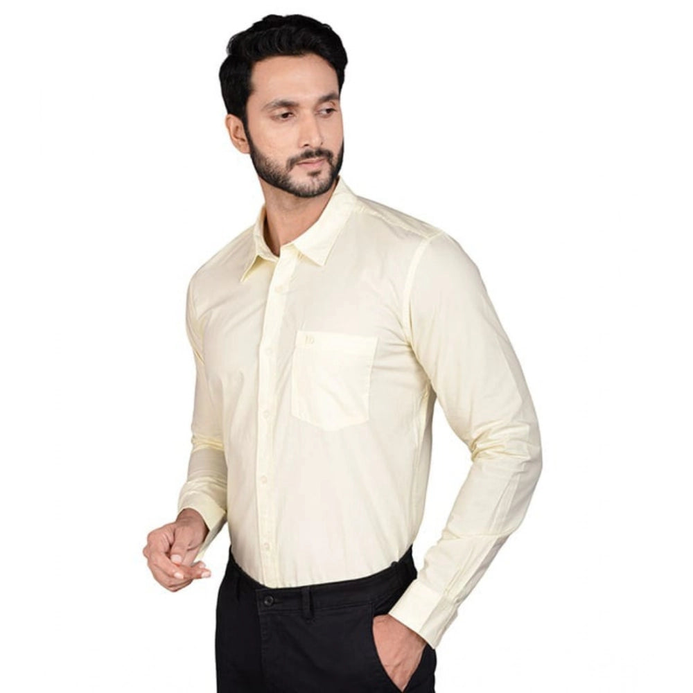 Generic Men's Casual Cotton Full Sleeve Solid Shirt (Lemon)