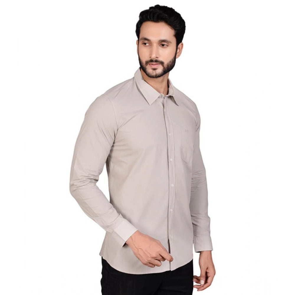 Generic Men's Casual Cotton Full Sleeve Solid Shirt (Grey)