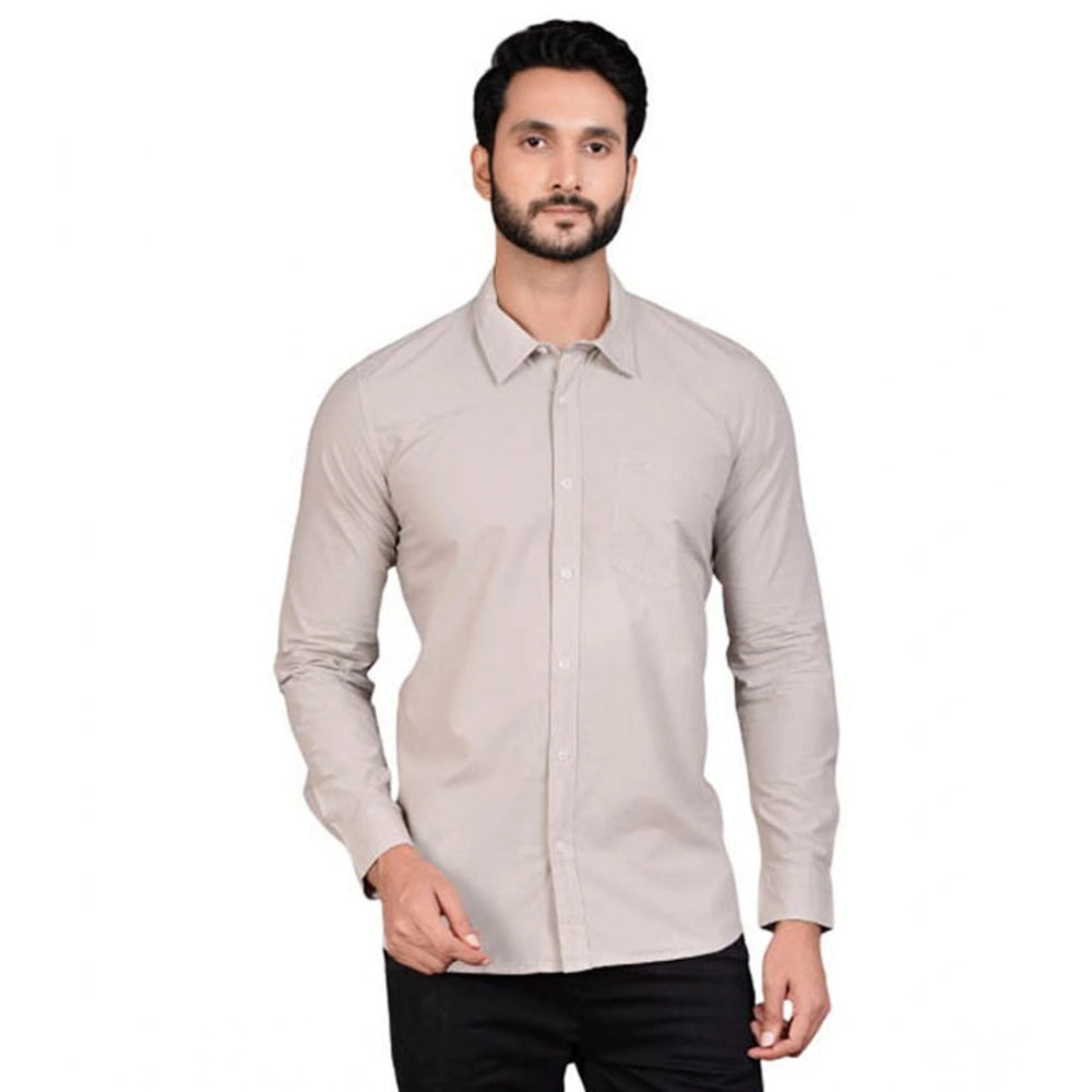 Generic Men's Casual Cotton Full Sleeve Solid Shirt (Grey)
