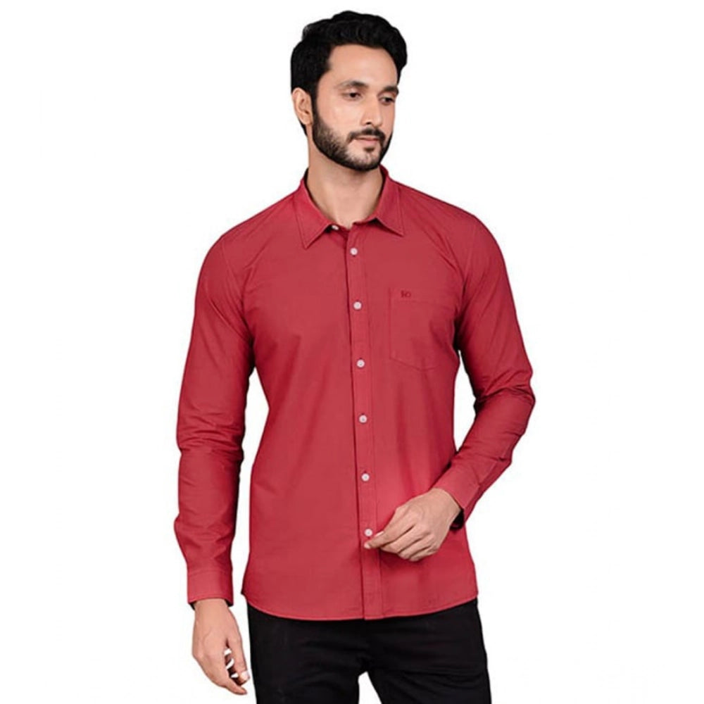 Generic Men's Casual Cotton Full Sleeve Solid Shirt (Red)