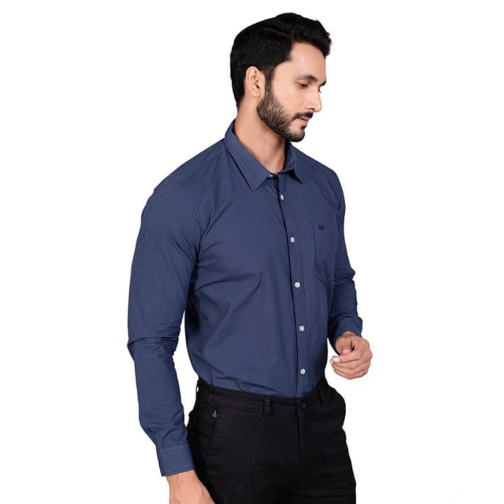 Generic Men's Casual Cotton Full Sleeve Solid Shirt (Navy)
