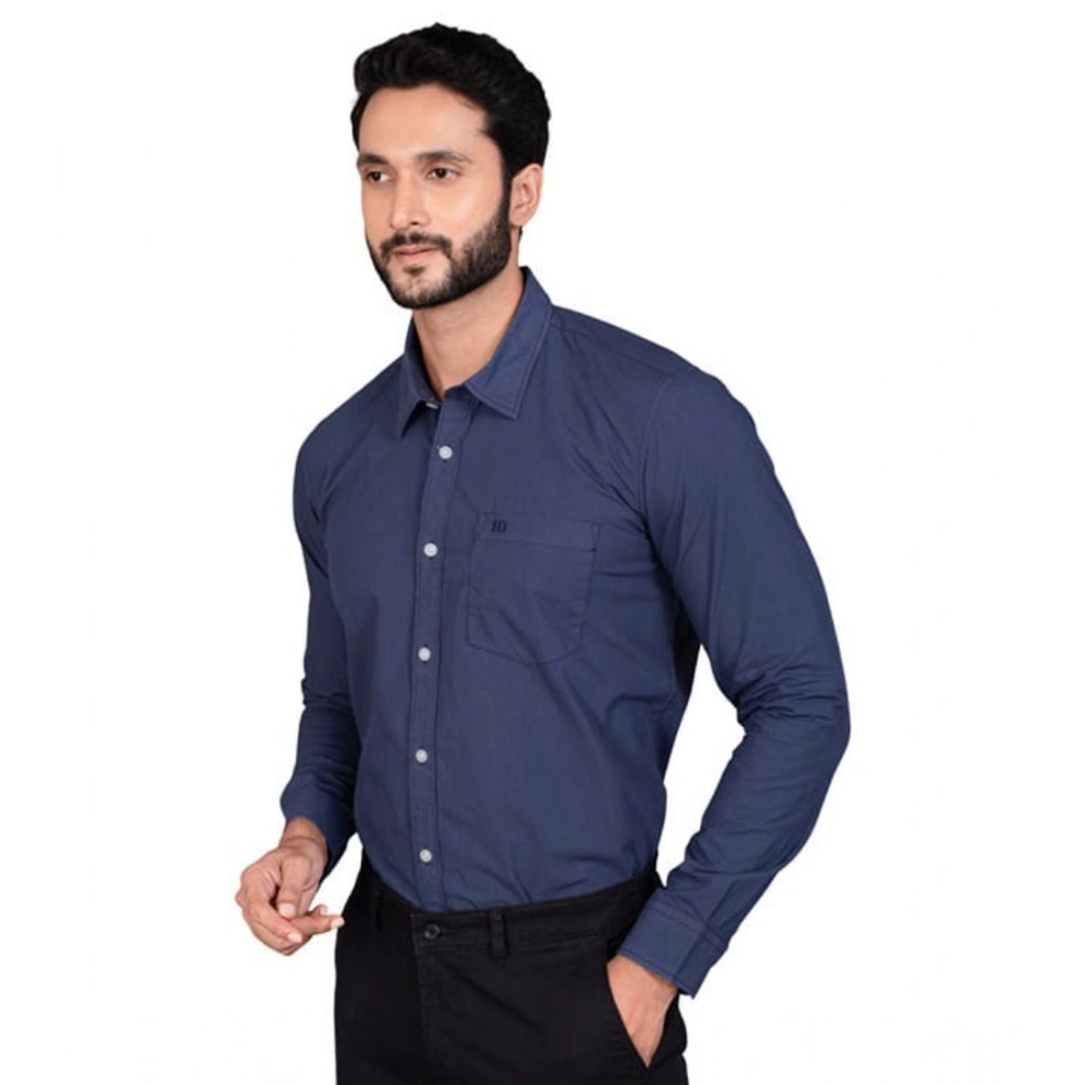 Generic Men's Casual Cotton Full Sleeve Solid Shirt (Navy)