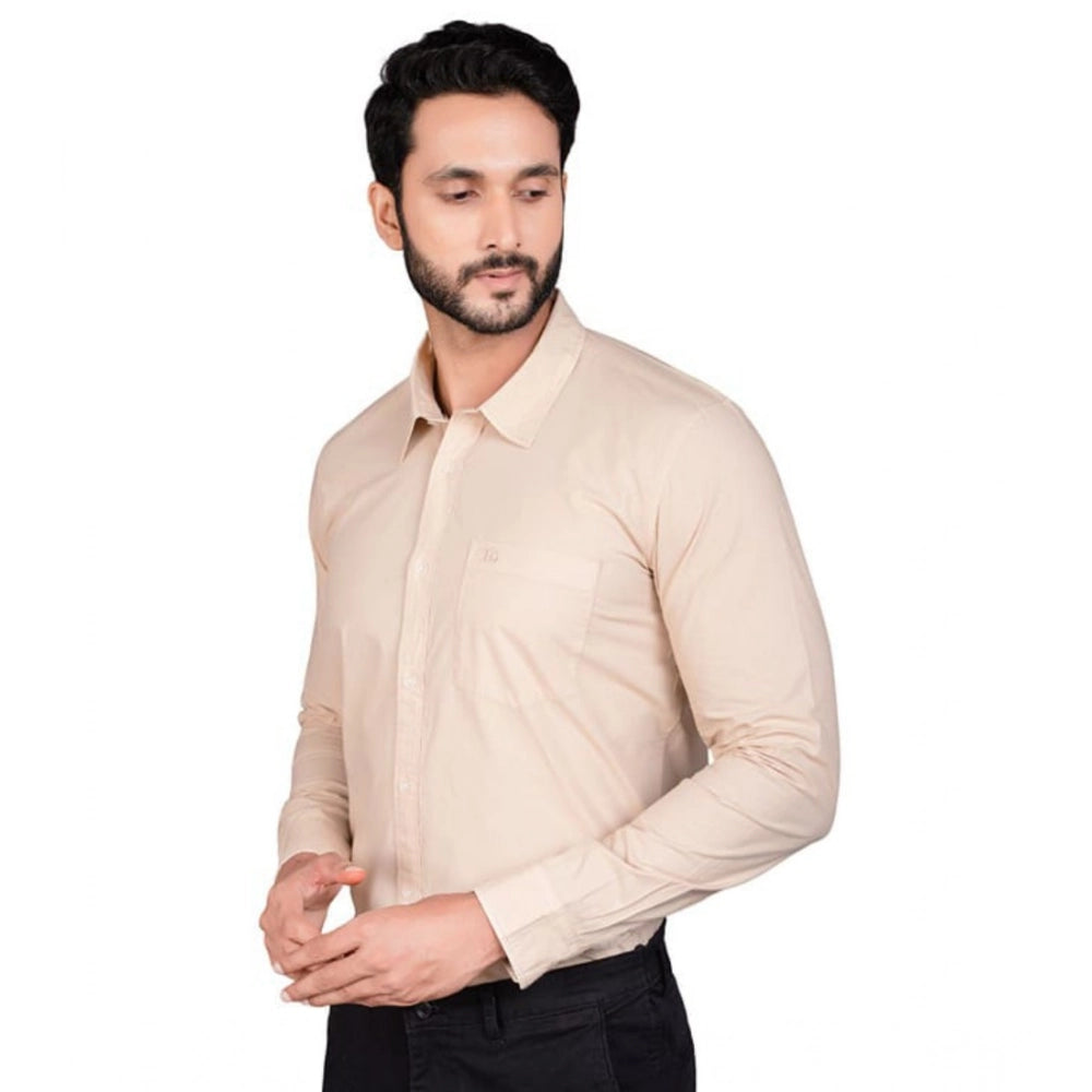 Generic Men's Casual Cotton Full Sleeve Solid Shirt (Beige)