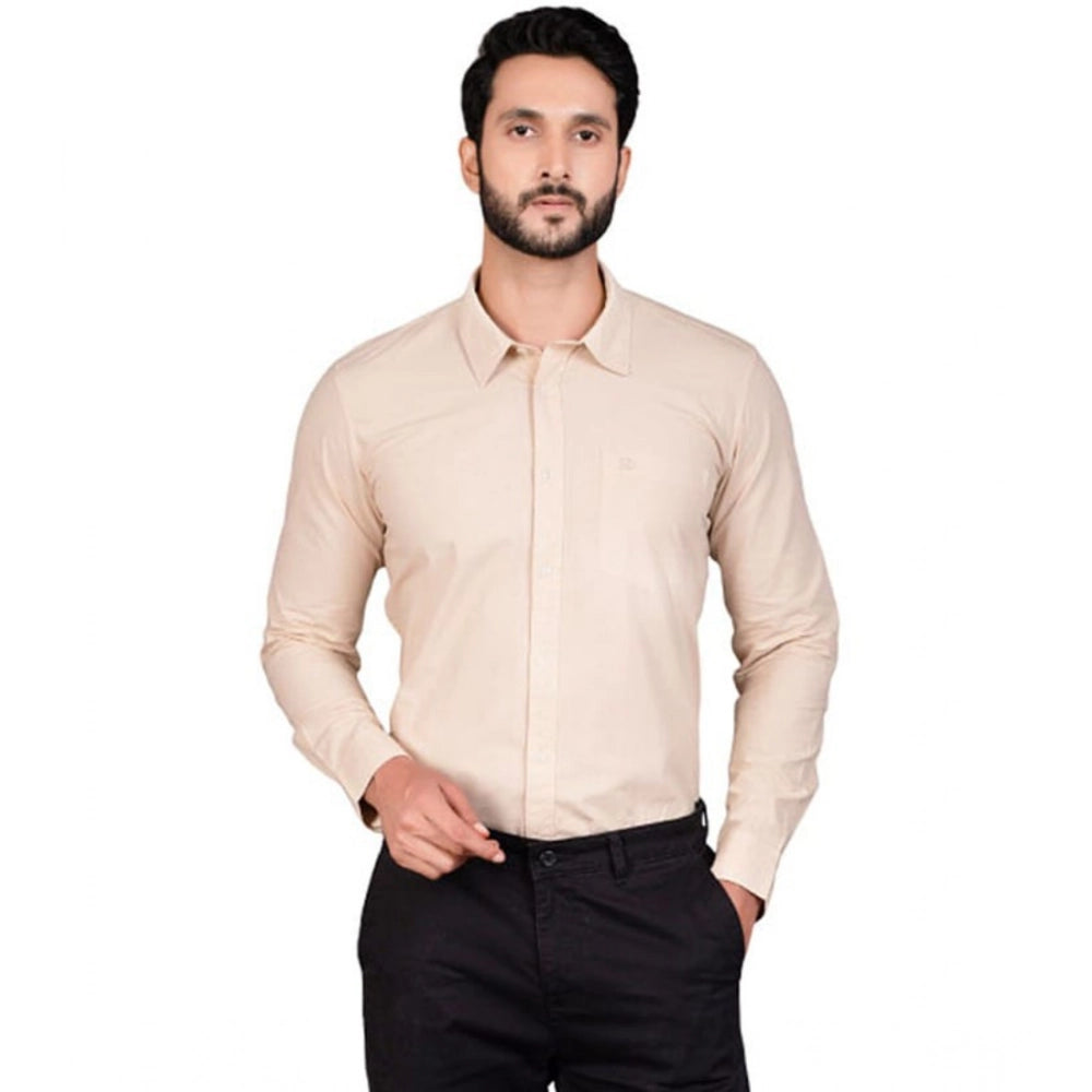 Generic Men's Casual Cotton Full Sleeve Solid Shirt (Beige)