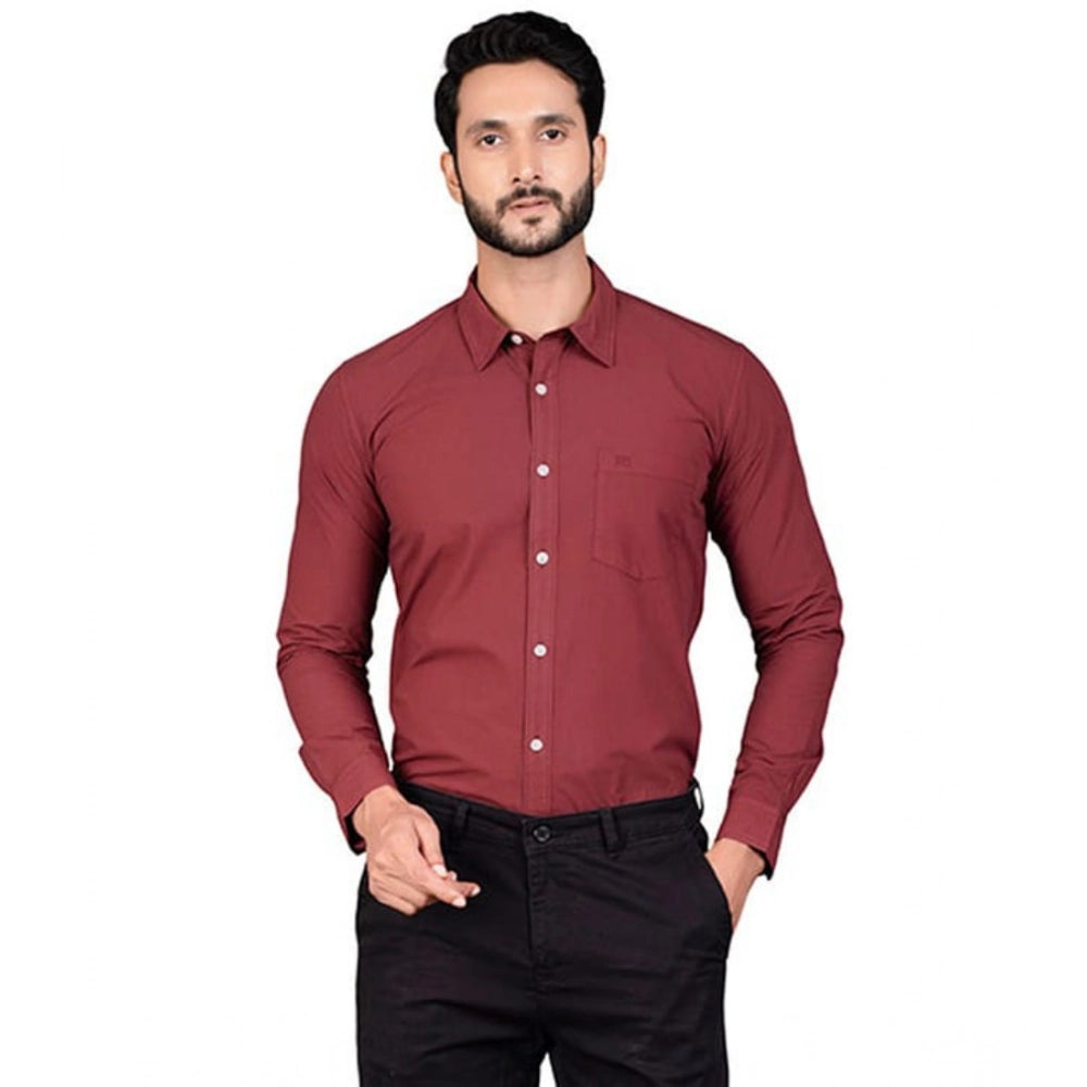 Generic Men's Casual Cotton Full Sleeve Solid Shirt (Maroon)