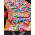 Generic Women's Cotton Linen Printed Saree With Unstitched Blouse 5.5Mtr (Orange)