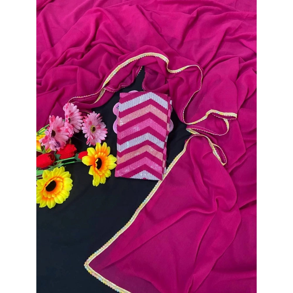 Generic Women's Fox Georgette  Solid Saree With Unstitched Blouse 5.5Mtr (Pink)