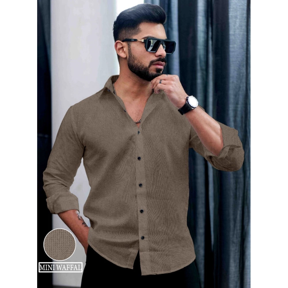 Generic Men's Casual PollyCotton Textured Full Sleeve Collar Shirt (Grey)