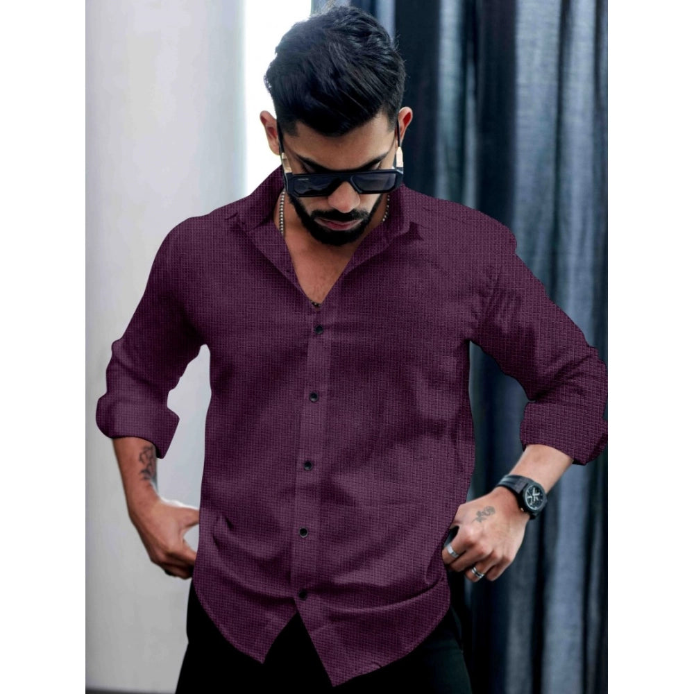 Generic Men's Casual PollyCotton Self-design Full Sleeve Collar Shirt (Wine)