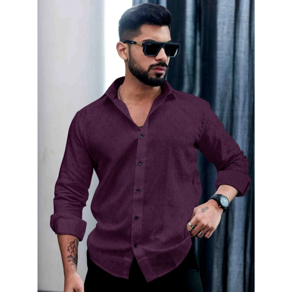 Generic Men's Casual PollyCotton Self-design Full Sleeve Collar Shirt (Wine)