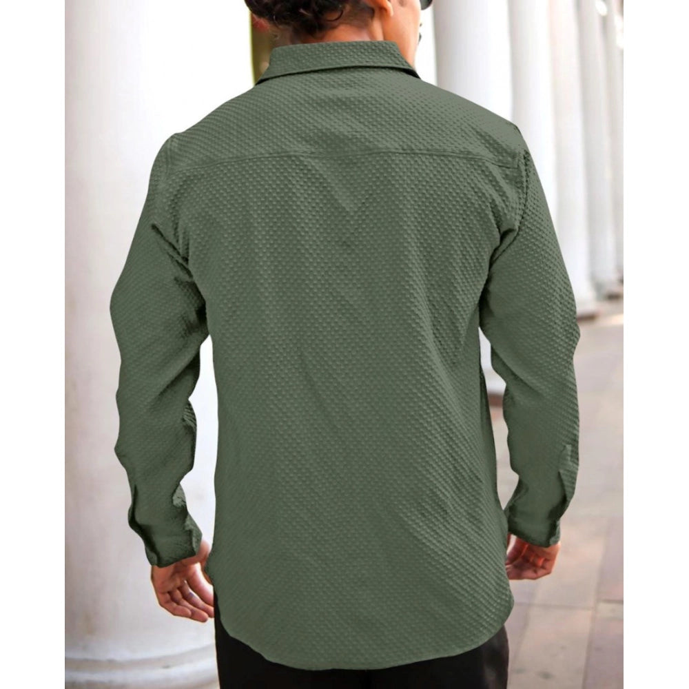 Generic Men's Casual Popcorn Self-design Full Sleeve Collar Shirt (Green)