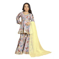 Generic Girl's Maslin Embrodrery Lace Aliya Cut Top With Sharara Dupatta Set (Baby Pink)
