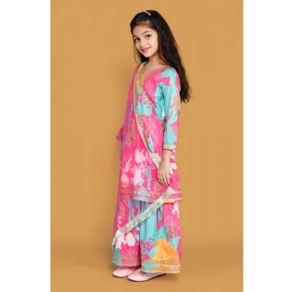 Generic Girl's Rayon Printed Codding Lace Anarkali-Style Suit (Multicolor)