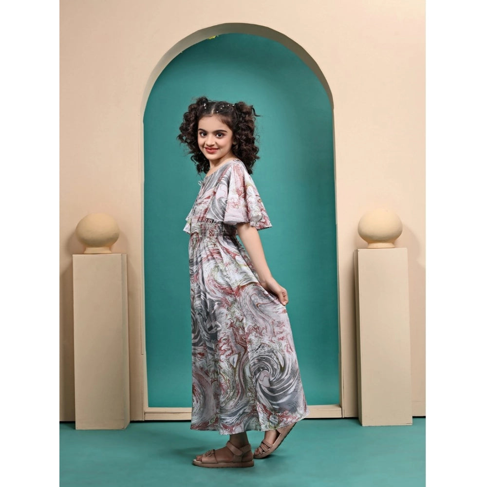 Generic Girl's Maslin Printed Maxi Length Dress (Multicolor)