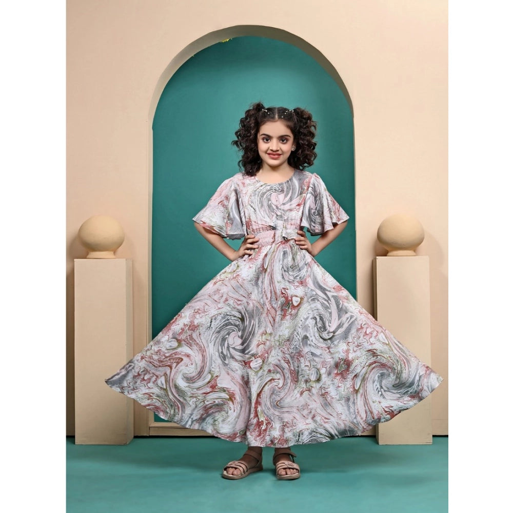 Generic Girl's Maslin Printed Maxi Length Dress (Multicolor)