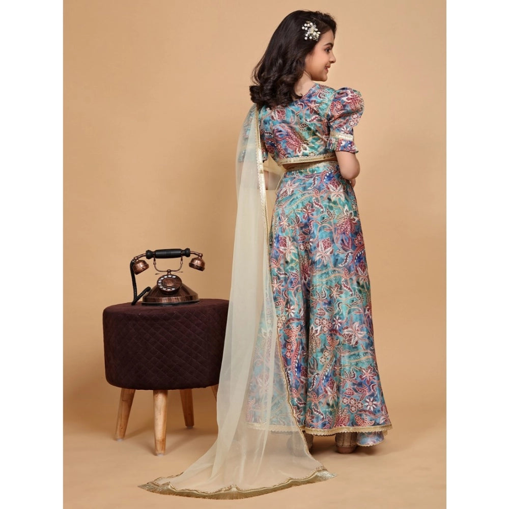 Generic Girl's Chiffon Printed Lehenga Choli Set (Multicolor)