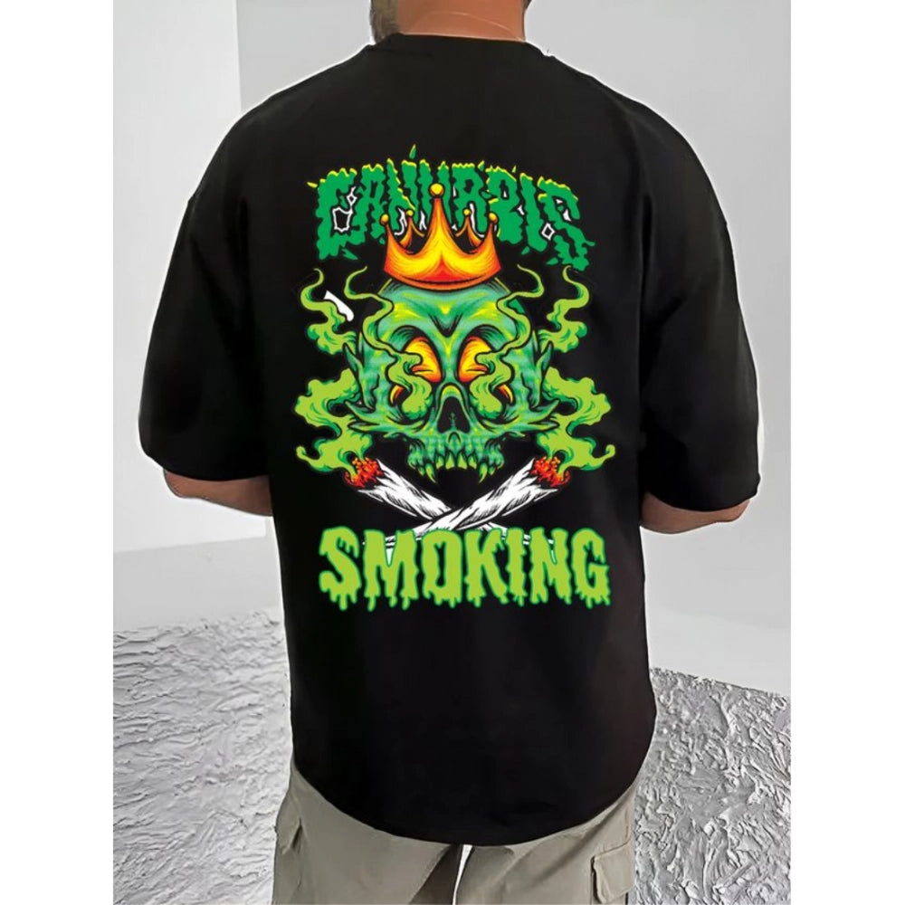 Generic Men's Casual Cotton Blend Printed Round Neck Half Sleeve T-Shirt (Black)