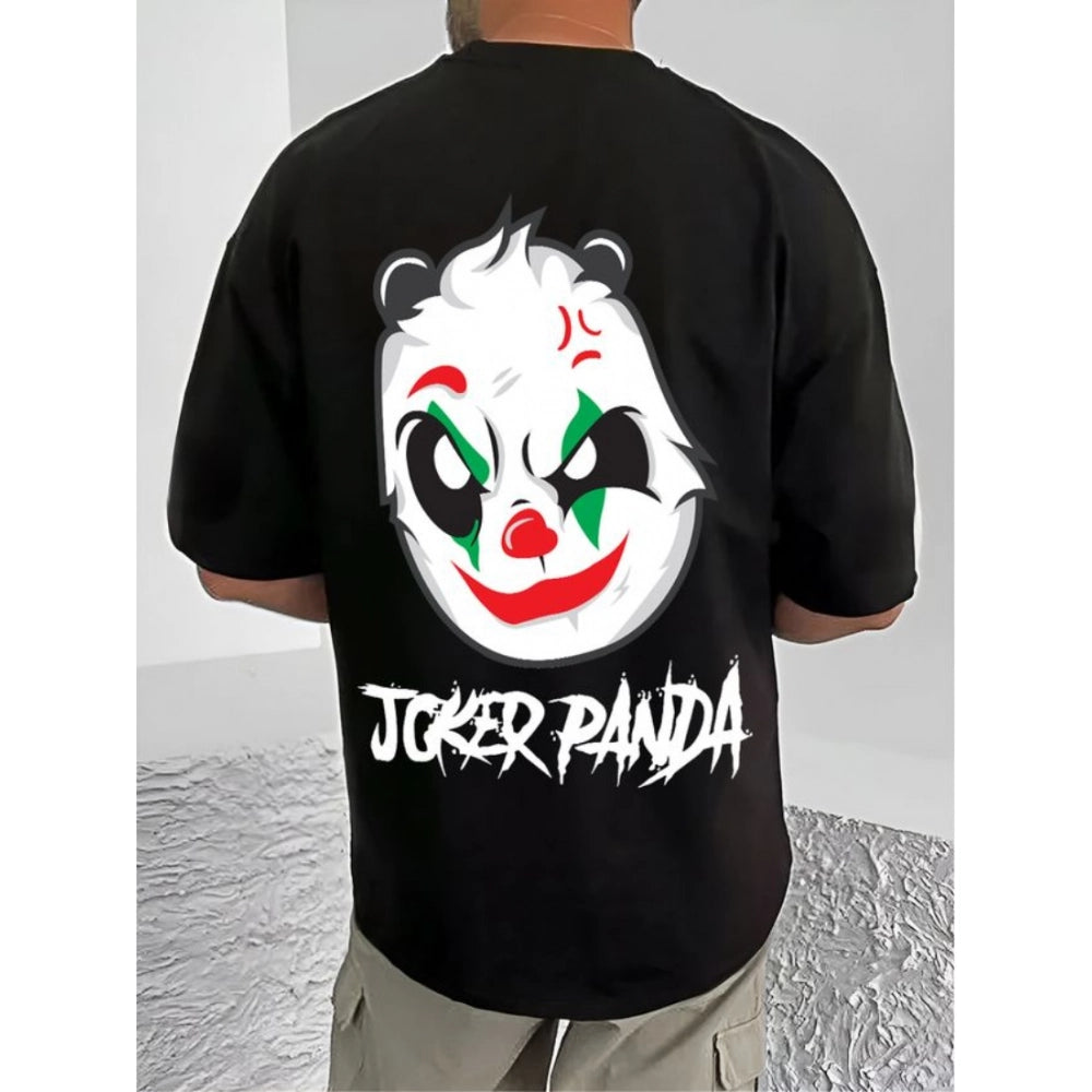 Generic Men's Casual Cotton Blend Printed Round Neck Half Sleeve T-Shirt (Black)