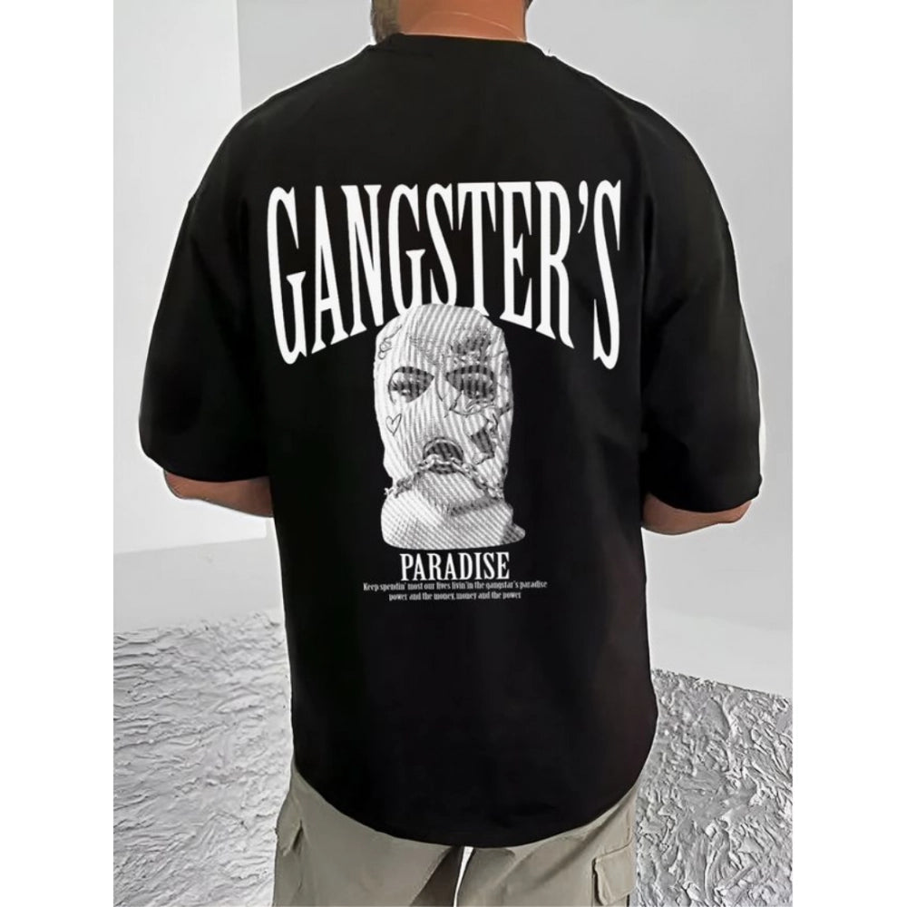 Generic Men's Casual Cotton Blend Printed Round Neck Half Sleeve T-Shirt (Black)