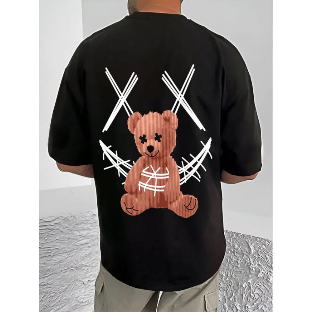 Generic Men's Casual Cotton Blend Printed Round Neck Half Sleeve T-Shirt (Black)