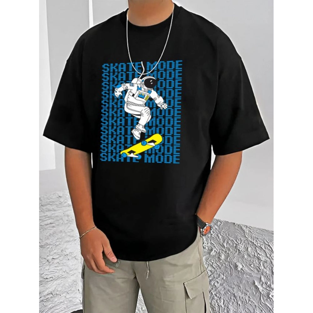 Generic Men's Casual Cotton Blend Printed Round Neck Half Sleeve T-Shirt (Black)