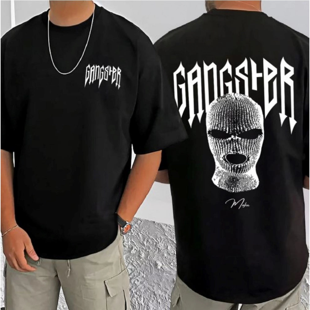 Generic Men's Casual Cotton Blend Printed Round Neck Half Sleeve T-Shirt (Black)