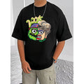 Generic Men's Casual Cotton Blend Printed Round Neck Half Sleeve T-Shirt (Black)