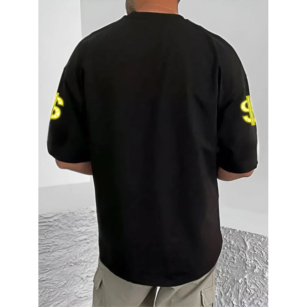 Generic Men's Casual Cotton Blend Printed Round Neck Half Sleeve T-Shirt (Black)