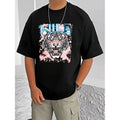 Generic Men's Casual Cotton Blend Printed Round Neck Half Sleeve T-Shirt (Black)