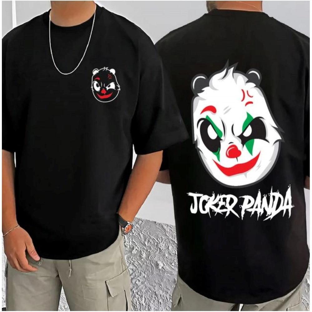 Generic Men's Casual Cotton Blend Printed Round Neck Half Sleeve T-Shirt (Black)