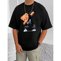 Generic Men's Casual Cotton Blend Printed Round Neck Half Sleeve T-Shirt (Black)