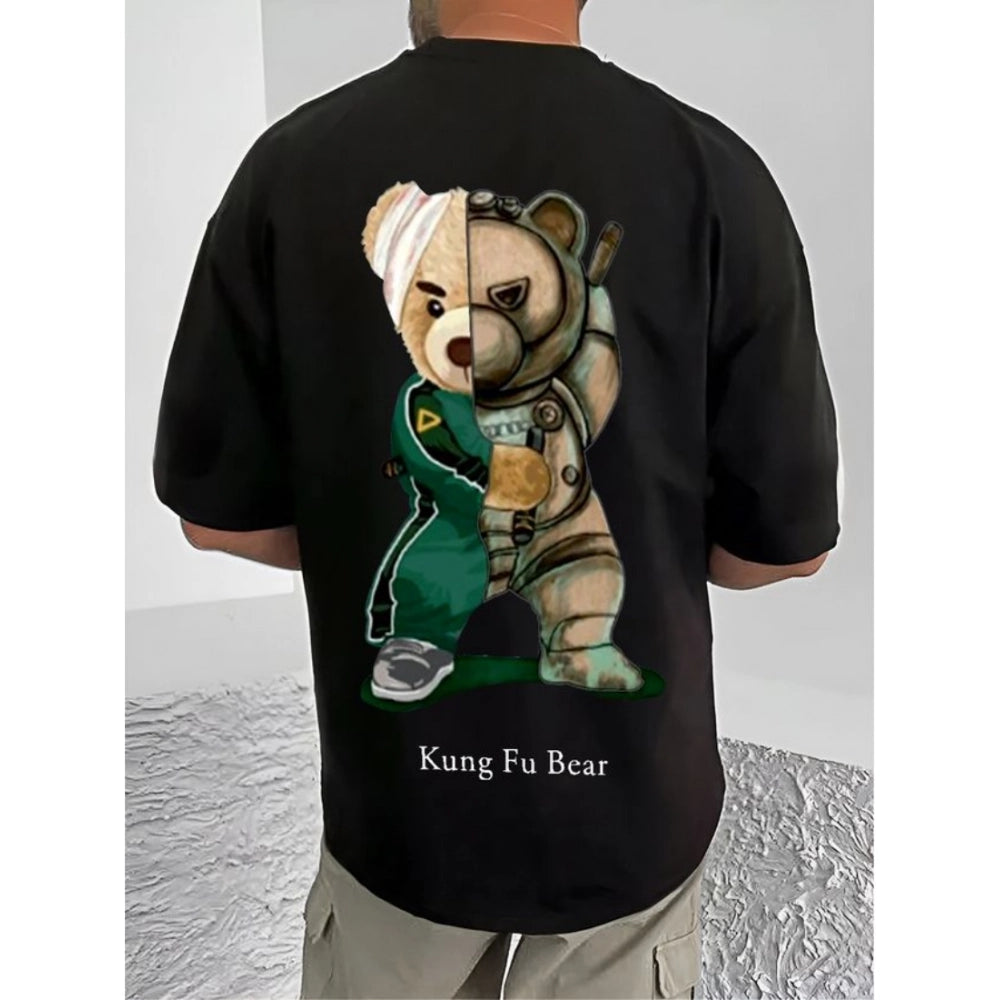 Generic Men's Casual Cotton Blend Printed Round Neck Half Sleeve T-Shirt (Black)