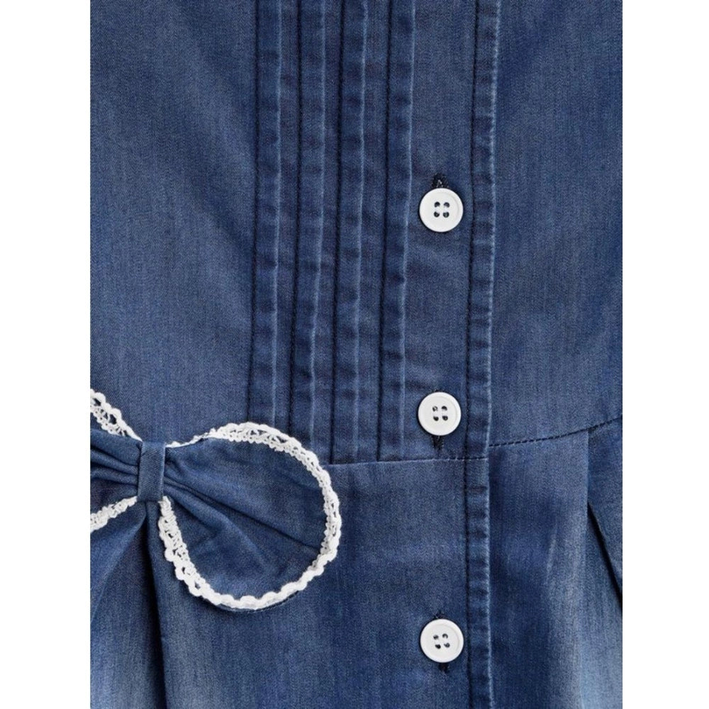 Generic Girl's Denim Striped Sleeveless Round Neck Dress (Blue)