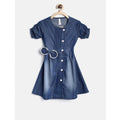 Generic Girl's Denim Striped Sleeveless Round Neck Dress (Blue)