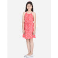 Generic Girl's Polyester Printed Short Sleeve Round Neck Dress (Orange)