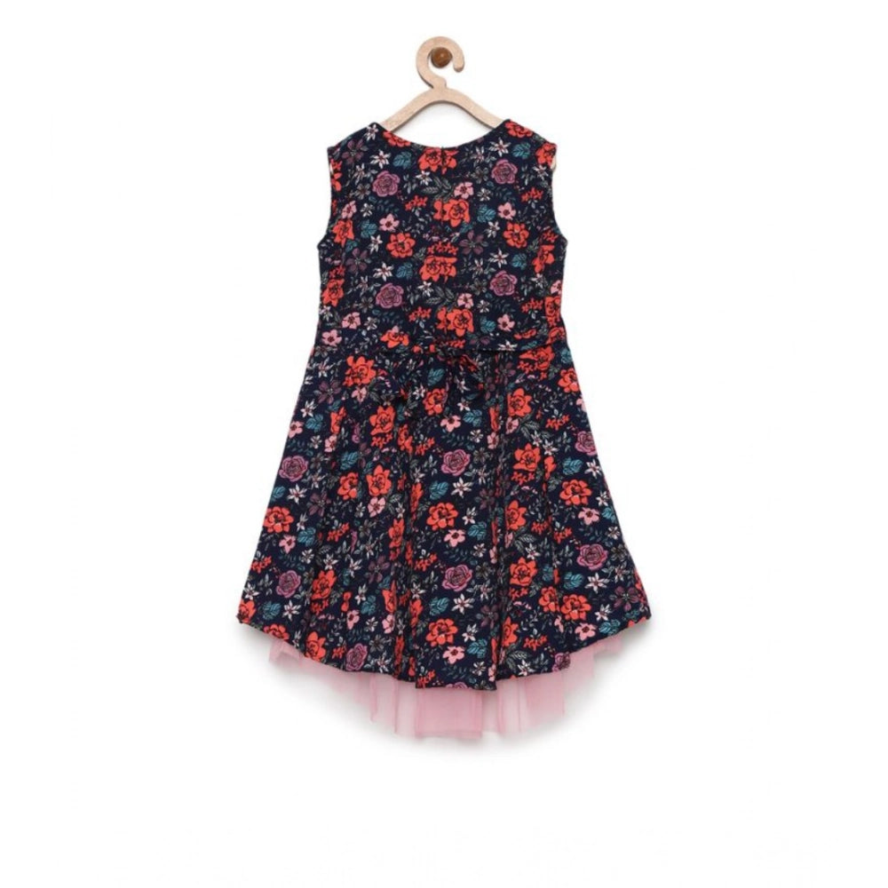 Generic Girl's Polyester Crepe Embellished Sleeveless Round Neck Dress (Multicolor)