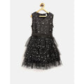 Generic Girl's Net Embellished Sleeveless V-Neck Dress (Black)