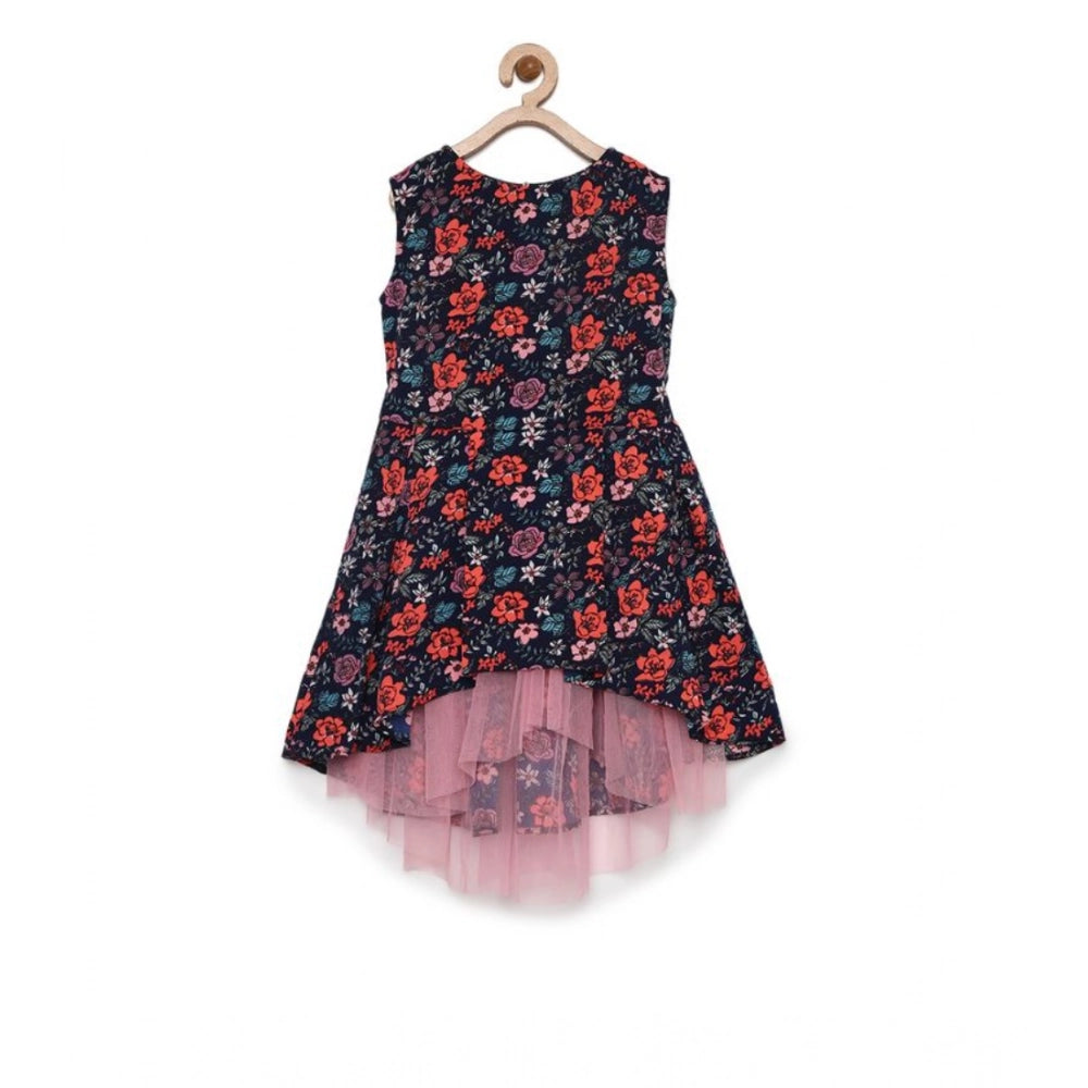 Generic Girl's Polyester Crepe Embellished Sleeveless Round Neck Dress (Multicolor)