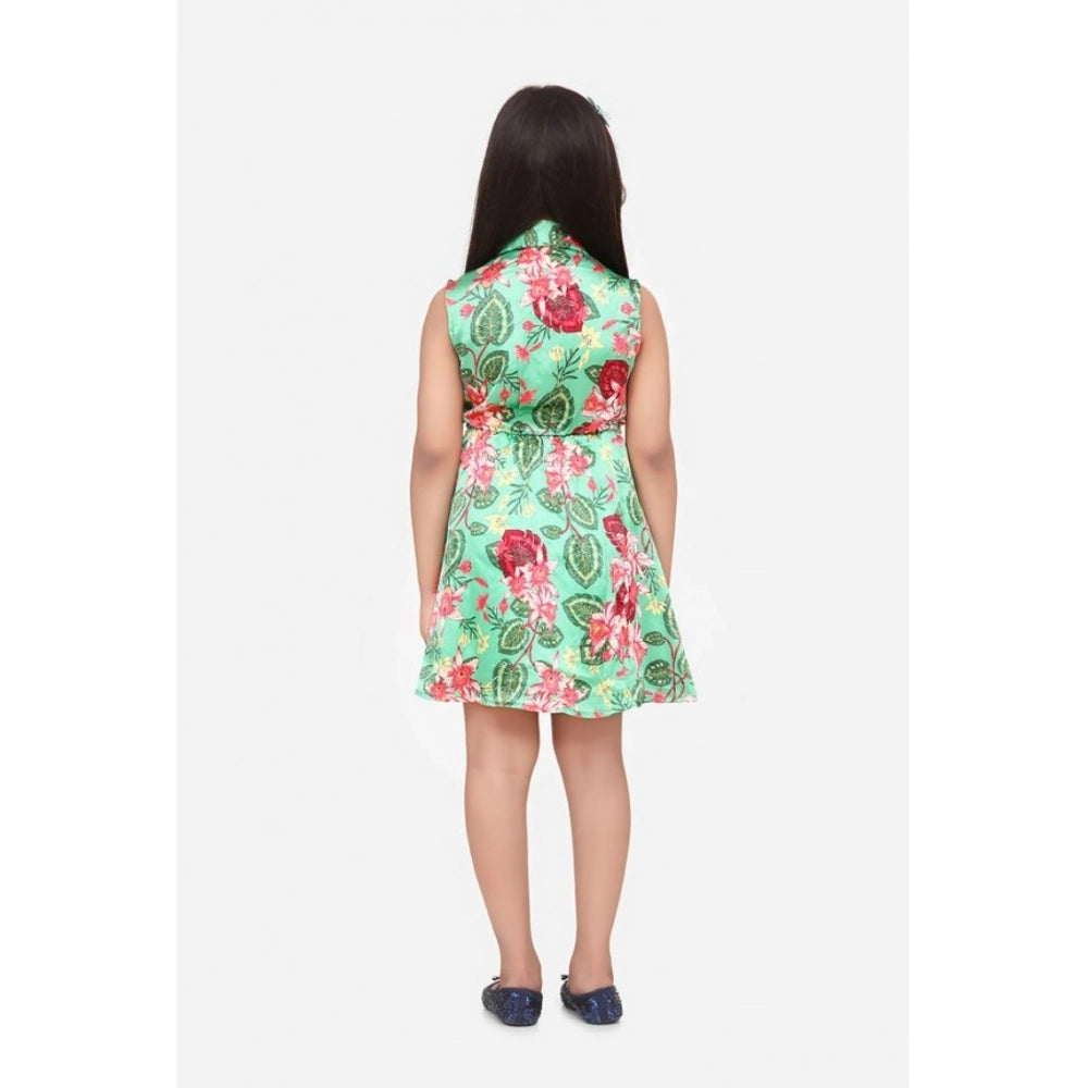Generic Girl's Satin Floral Printed Sleeveless Shirt Collar Dress (Multicolor)