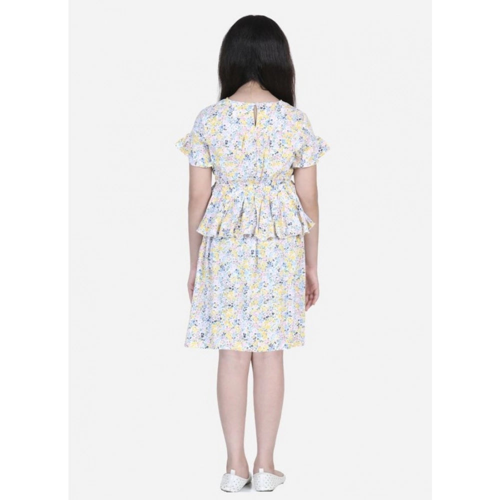 Generic Girl's Rayon Floral Printed Short Sleeve V-Neck Dress (Multicolor)