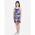Generic Girl's Rayon Printed Sleeveless Round Neck Dress (Blue)