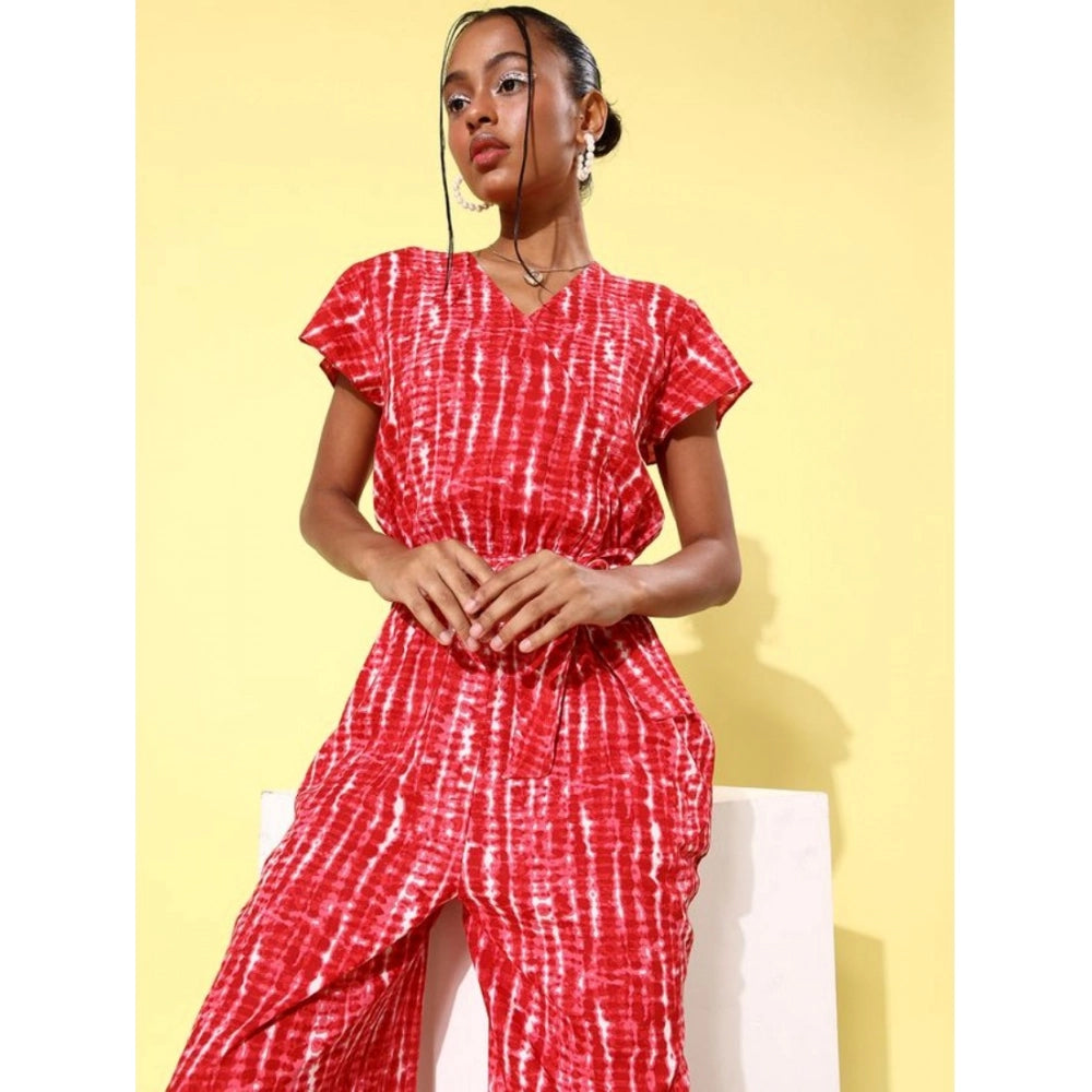 Generic Women's Rayon Tie &amp; Dye Short Sleeve Jumpsuit (Red)