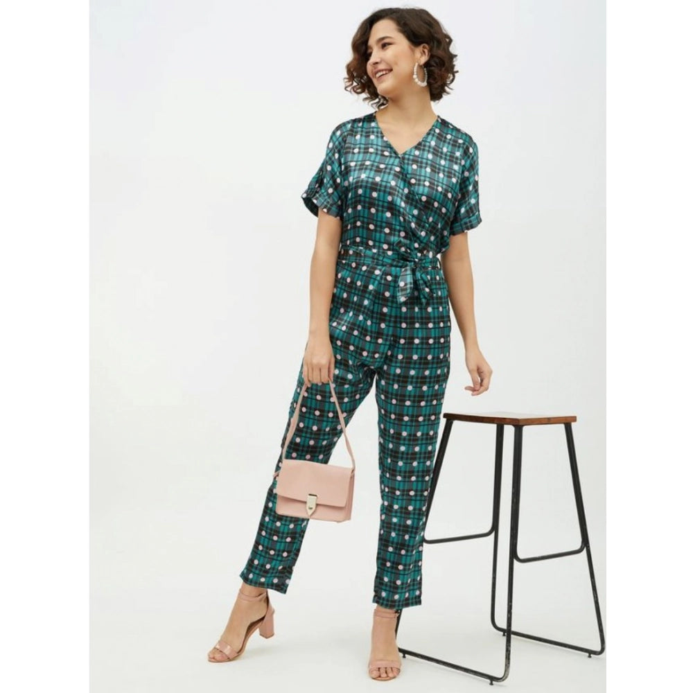 Generic Women's Polyester Polka Short Sleeve Jumpsuit (Green)