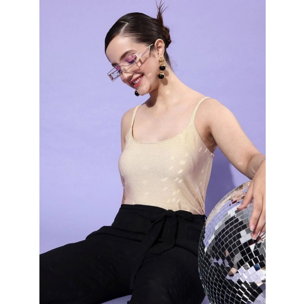 Generic Women's Polyester Embellished Sleeveless Jumpsuit (Gold - Black)