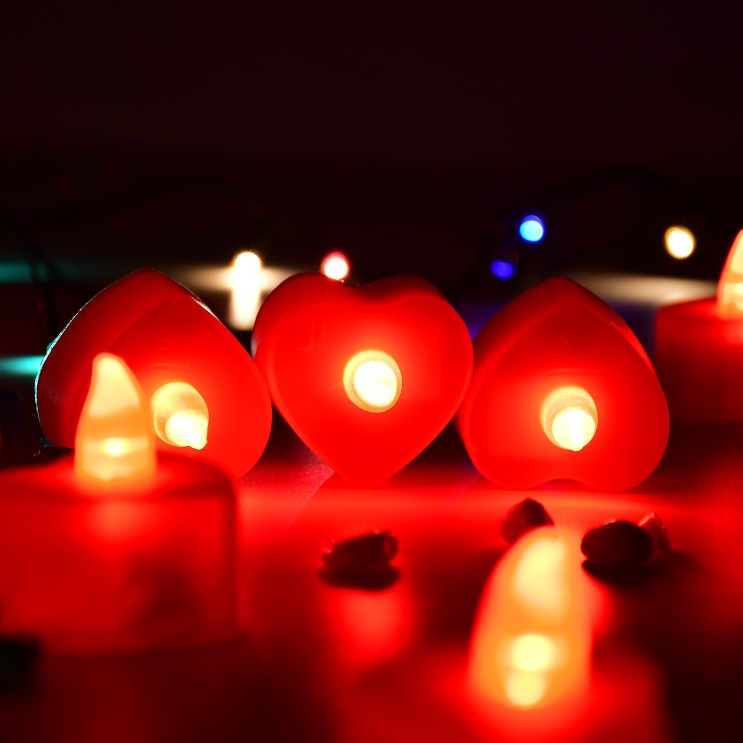 Colorful LED heart-shaped diya candles