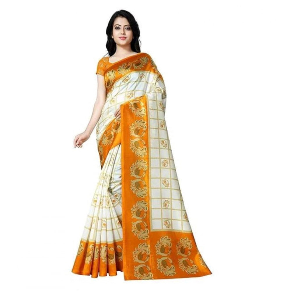 Generic Women's Georgette Printed Saree With Unstitched Blouse 5.5Mtr (Mustard)