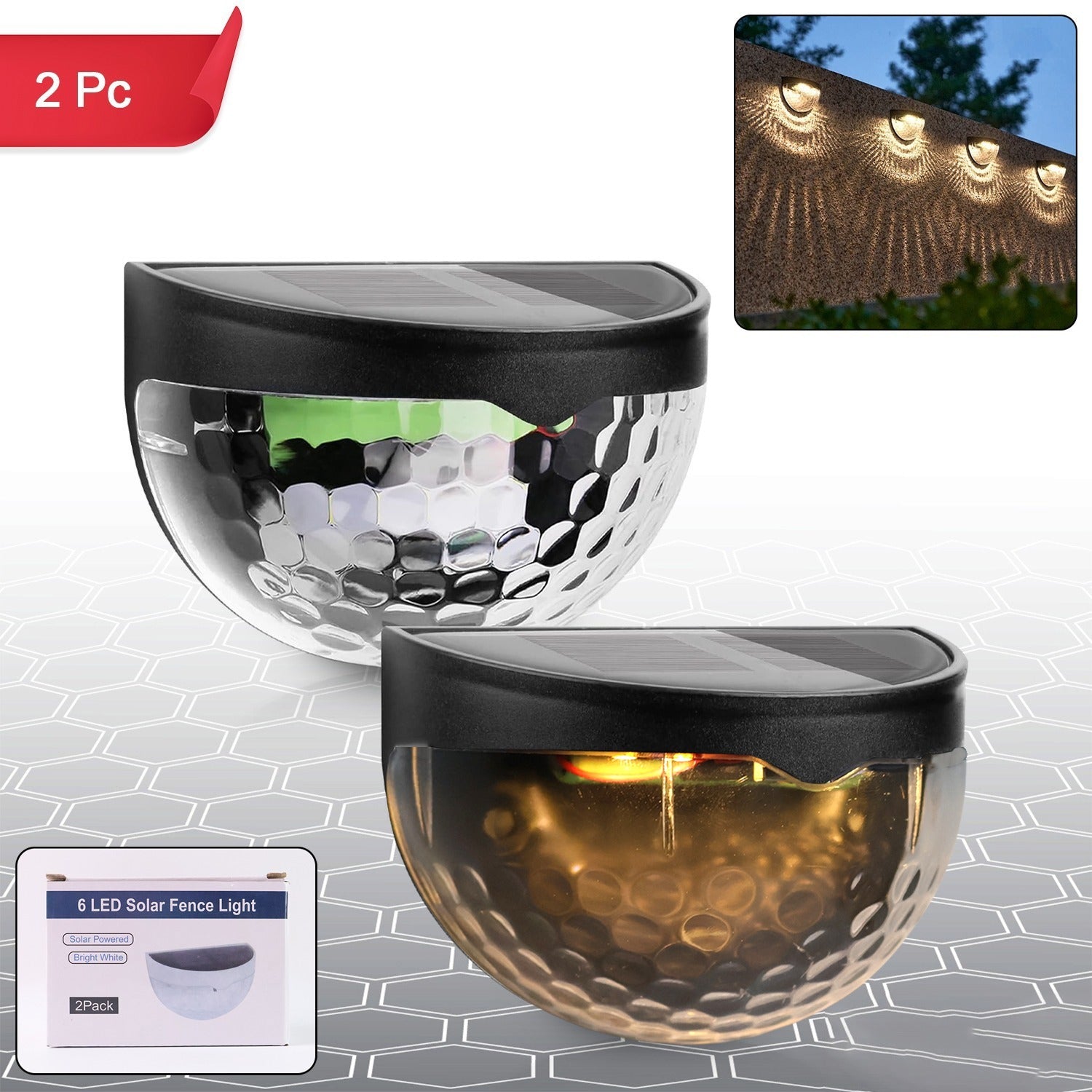 6 LED Solar Powered Wall Mount Fence Light with Honeycomb Shade Design ...