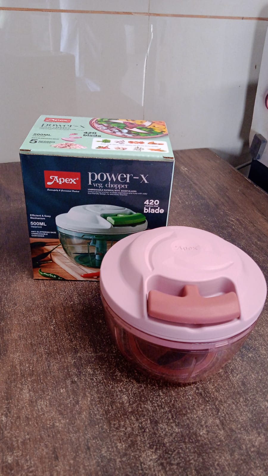 Apex Power-X Triple Stainless Steel Blades and Hand-Pull Vegetable Chopper (500Ml)