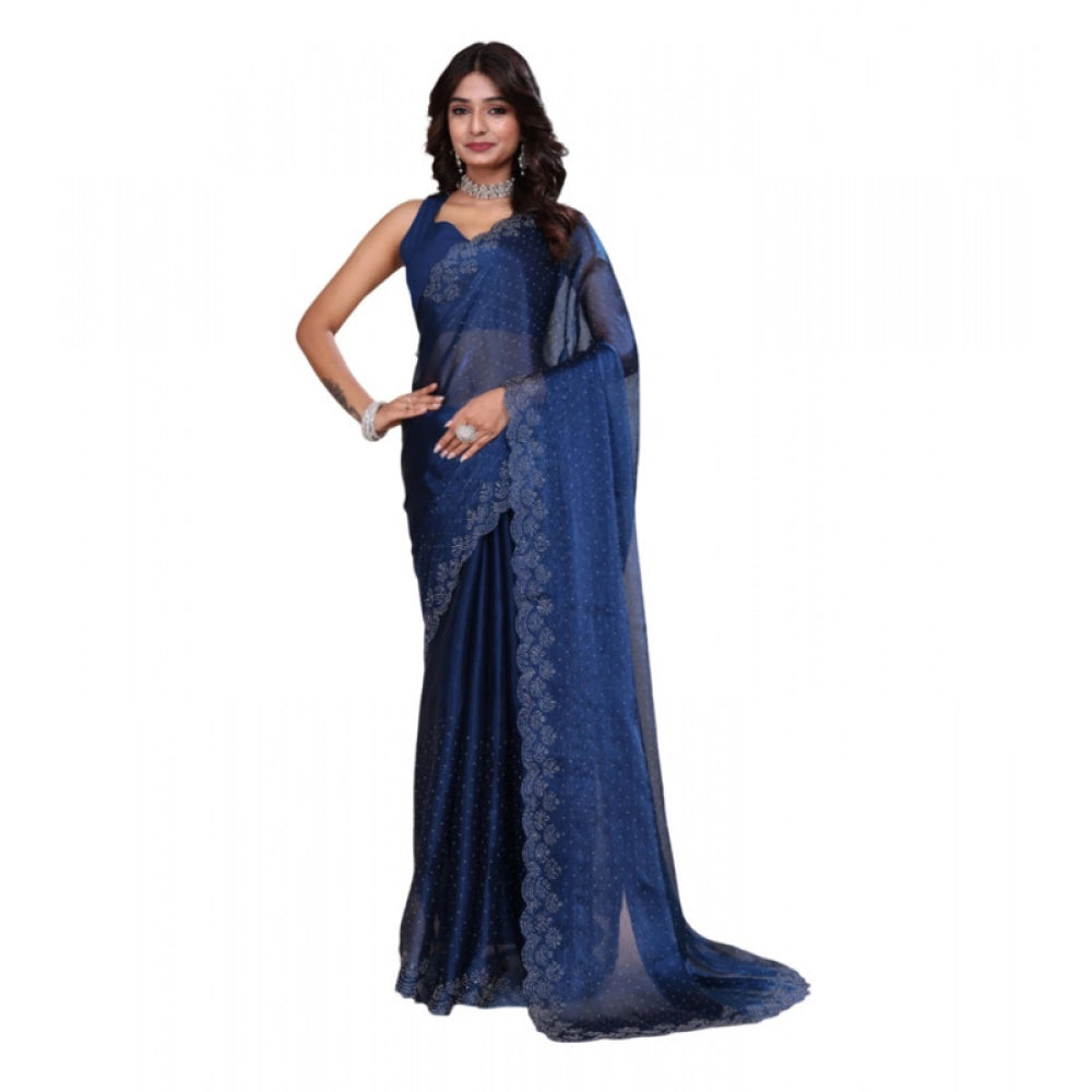 Generic Women's Jimmy choo Embellished Bollywood Saree With Unstitched Blouse 5.5Mtr (Blue)