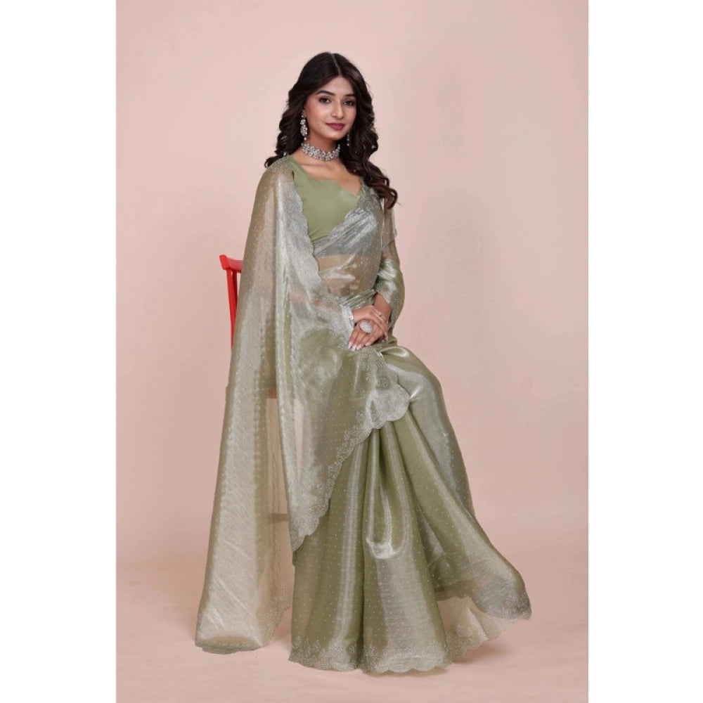 Generic Women's Jimmy choo Embellished Bollywood Saree With Unstitched Blouse 5.5Mtr (Light Green)